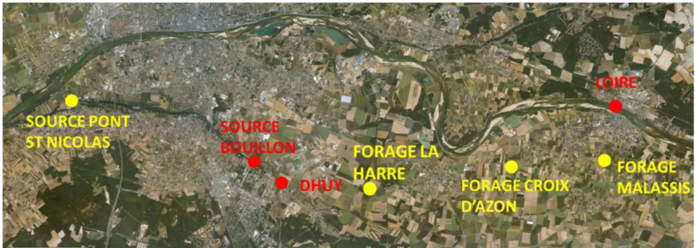 Tableau 1 : Localisation des points de prélèvements des eaux dans le Val d’Orléans 