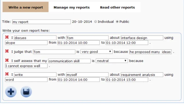 Figure 3.6 – Interface de l’outil de reporting de la plate-forme DDART composé de phrases semi-structurées
