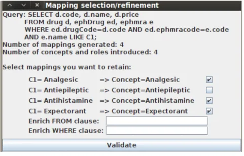 Figure 2.4: DBOM’s Mapping selection and refinement GUI