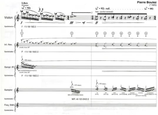 Figure 3.2 shows another example from the published score of Anthèmes II composed by Pierre Boulez for violin and live electronics (1997)