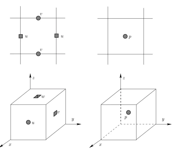 Figure 1.4 – Diff´erences finies aux grilles d´ecall´ees pour le probl`eme de Stokes.