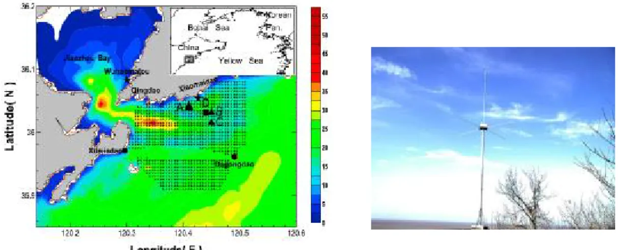 Fig. 4-8 Study area off Qingdao. (a) Locations of SeaSondes (from Zhao et al. 