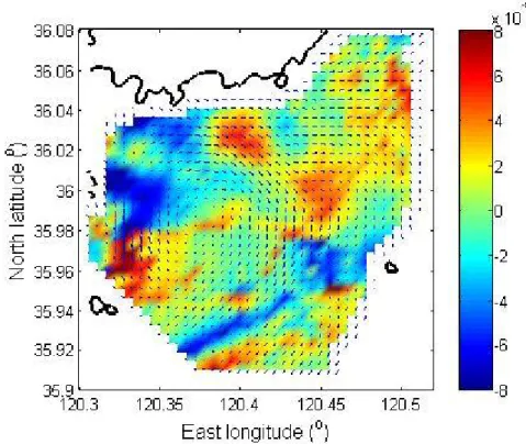 Fig. 4-12 Vorticity pattern of the mean flow field in August 2008. Warm (cold)  colors indicate positive (negative) vorticity (unit: s -1 )