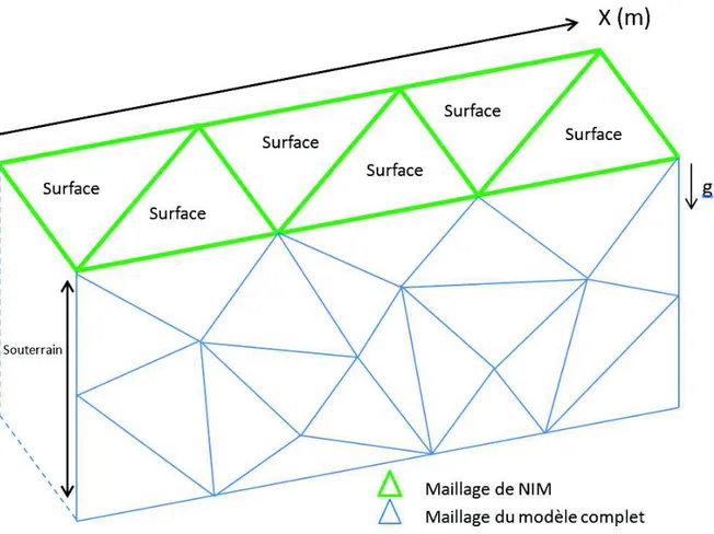 Figure 16 : Représentation schématique dans l'espace du maillage complet A et du maillage du modèle  NIM