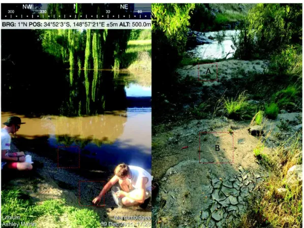 Figure 2-2. Examples of river sediment collection on the river bank of the Murrumbidgee River