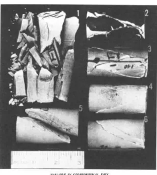 Figure 1.2 – Exemples de ruptures fragiles dans différents échantillons soumis à des conditions de pression et de température variables (d’après [Evans et al., 1990])