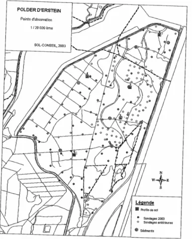 Figure 21 : Localisation des profils pédologiques réalisés sur le polder d’Erstein (Sol- (Sol-Conseil, 2003)