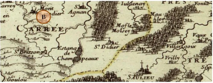 Figure II-2 : Partie septentrionale de l'évêché d'Autun d’après Sanson Nicolas (1600-1667)