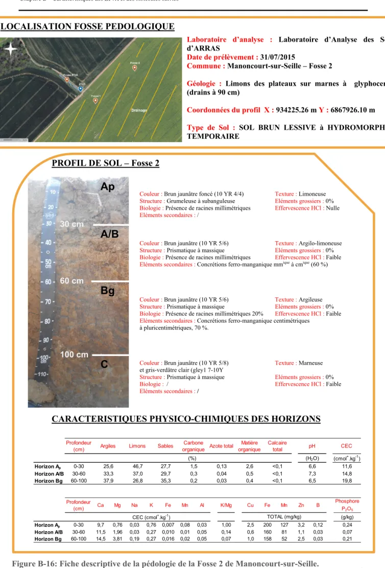 Figure B-16: Fiche descriptive de la pédologie de la Fosse 2 de Manoncourt-sur-Seille