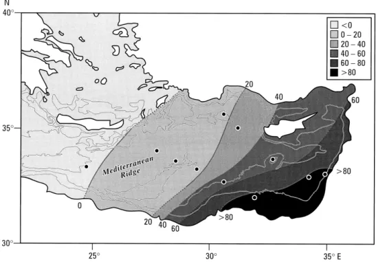 Figure 8 – Pourcentage des apports de particules du Nil dans le bassin Levantin d’après Krom et al