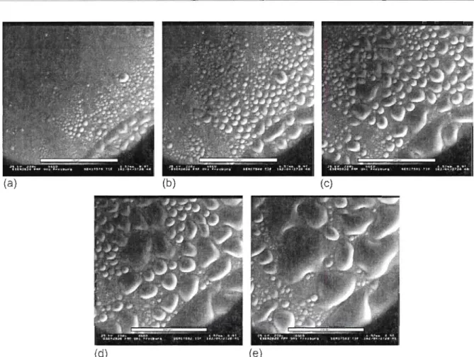 Figure 2.16: Processus deformation de gouttes d'eau sur une membrane Nafion ® [54J 