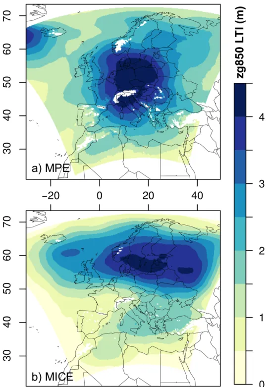 Figure 6: Long-term impact of multi-physics (a) and multi-initial-conditions (b) on 850hPa geopotential height (m).