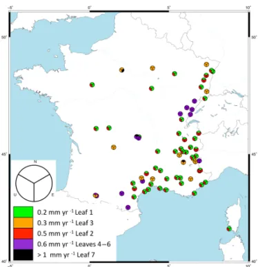 Figure 9 shows a map of the RENAG stations with the v 95 value associated with each component according to the tree leaves