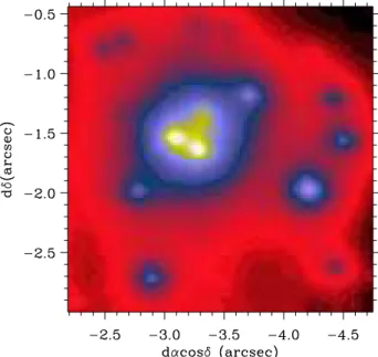 Figure 8.1: Champ de 2, 5 ′′ × 2, 5 ′′ (0, 1 pc × 0, 1 pc) autour de IRS 13E, extrait de l’image Gemini en bande Kp