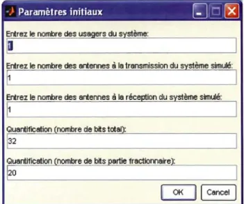 Figure 3.2 Menu d' initialisation des paramètres. 