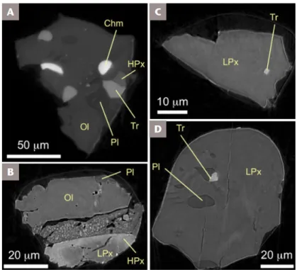 Figure 1.10: Examples of slices obtained by X-CT tomography at 7 keV of grain RA-QD02-0031 (panel A), grain RA-QD02-0048 (panel B), grain RA-QD02-0038 (panel C)