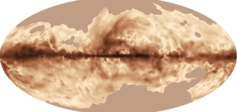 Figure 1.9: The magnetic field in the Milky Way deduced from the dust polarisation as seen from the Planck satellite (from Planck Collaboration et al