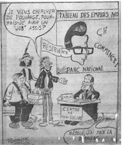 Figure 4. Caricature sur le  chômage et  le  parc en  Mauricie  Source:  Le Nouvelliste,  Il  février  1971 