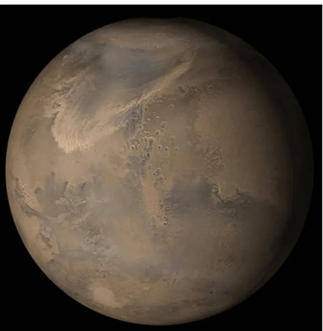Fig. II.8 – Tempˆ ete de poussi` ere h´ emisph´ erique observ´ ee par la cam´ era MOC sur Mars Global Surveyor en avril 2002 (fin de l’hiver nord martien)