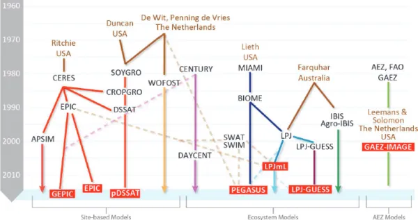 Figure 1.2 evolution of some crop models (Rosenzweig et al., 2014) 