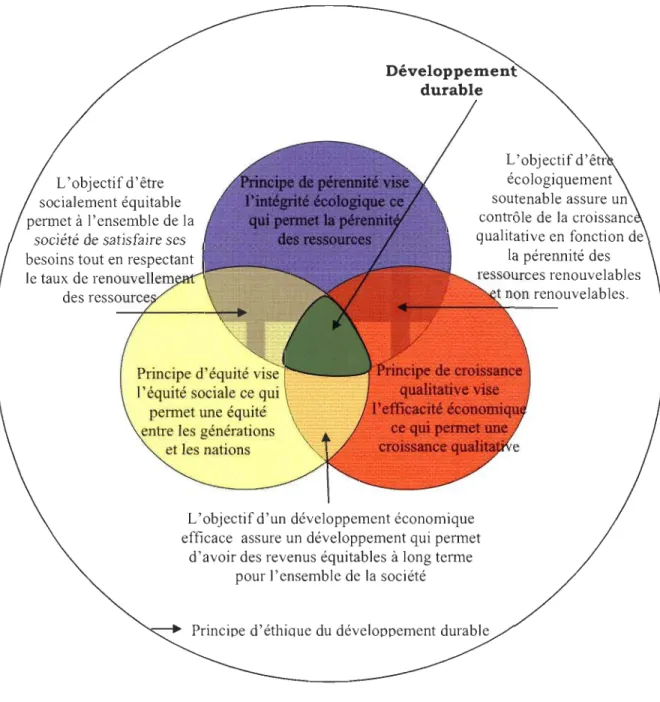 Figure 1.  Le développement durable:  ses sphères, principes et objectif 