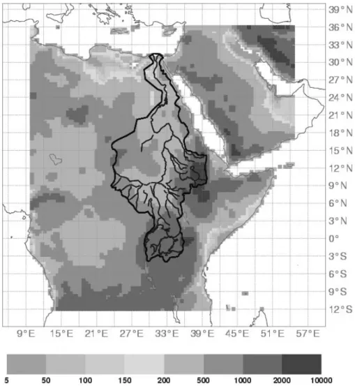 Fig. 1: Location and topography of the Nile Basin (m+MSL) 