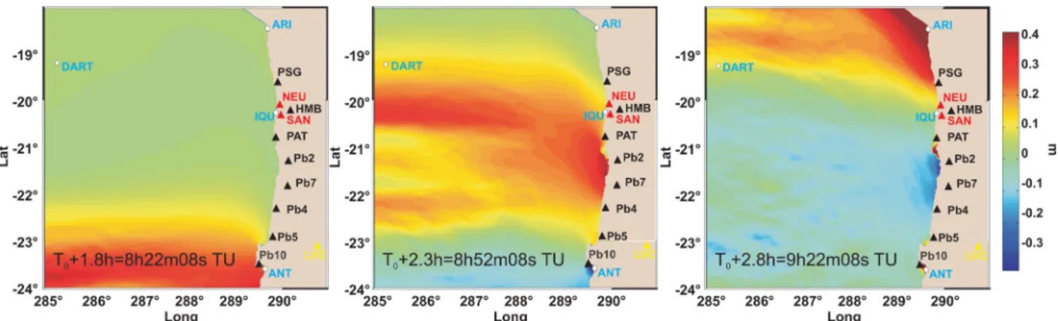 Figure 9. Modelling of tsunami propagation for the 2010 Maule earthquake along the northern Chile coast