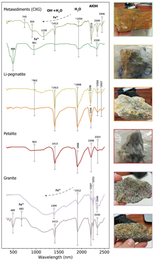 Figure 3. Mean spectral signatures of the outcropping lithologies with the continuum removed
