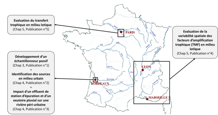 Figure 22 : Localisation des sites d’études sur l’ensemble de la France métropolitaine 
