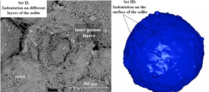 Figure 1. 11: Illustration of the indentation points of: Set II:indentation on inner and outer layers of the oolite; 