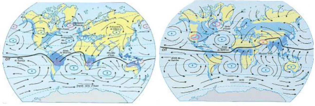 Figure 1. 7 : illustration du deplacement saisonnier des masses d’air et positions de la ZCIT 