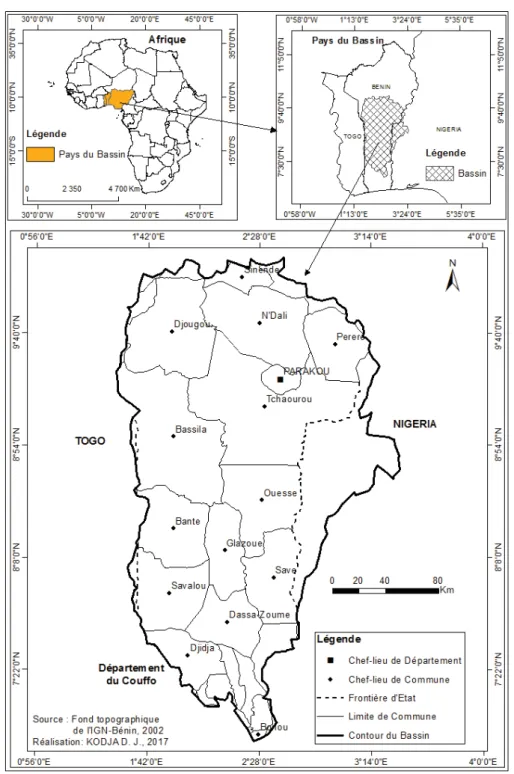 Figure 1. 1: Situation géographique du bassin-versant de l’Ouémé l’exutoire de Bonou
