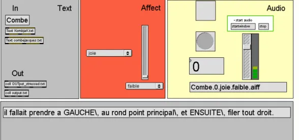 Fig. 2.4: Interface d’aide `a l’enregistrement r´ealis´ee dans l’environnement Max/MSP.