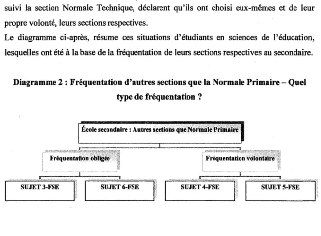 Diagramme 2 : Fréquentation d'autres sections que la Normale Primaire - Quel  type de fréquentation? 