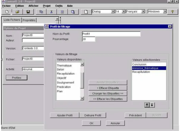 Figure 1.8 – Construction d’un profil de filtrage (extrait de [Couto 2002]). 