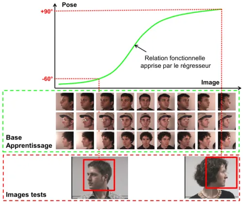 Figure 1.9 – Les méthodes par régression non-linéaire visent à apprendre une relation fonctionnelle entre l’apparence d’un visage et sa pose.