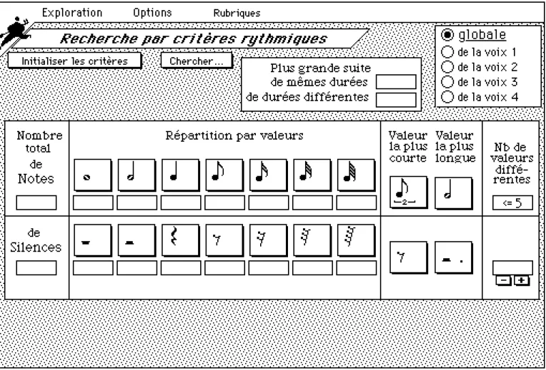 Figure 8. Des outils de filtrage du recueil sur des critères rythmiques 