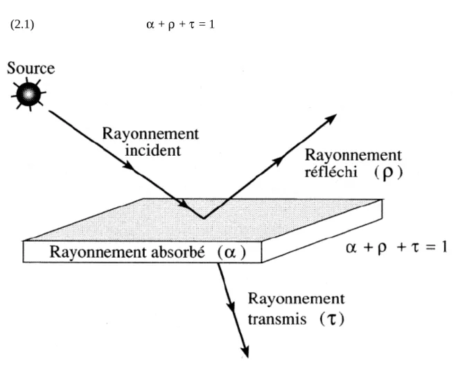 Figure 2.3 : absorption, réflexion et transmission (source : Bonn et Rochon 1992)