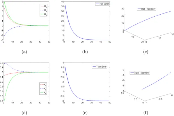 Figure 3.4: Simulation results for the PBVS using the "Euclidean control laws".