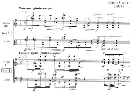 Figure 4: Extrait de la partition du Quatuor n o 3 d’Elliot Carter (1971).