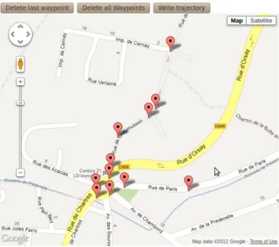 Figure 2.9  Interface de l'application web permettant de spécier une trajectoire via la dénition de points de passage.