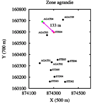 Fig a.3 : Positions et comportements de STE04 et AGAT04 Cloture du CEA STE04 AGAT04 Charge [m] Temps (9 jours) Charge [m] Temps (9 jours) r