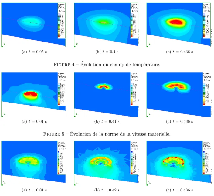 Figure 4 – ´ Evolution du champ de temp´erature.