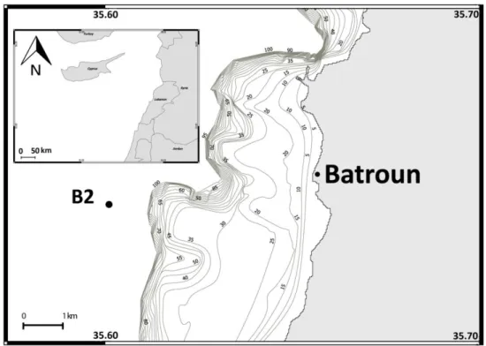 Figure 4 : Carte qui représente le site dřéchantillonnage B2 dans la région de Batroun, Liban