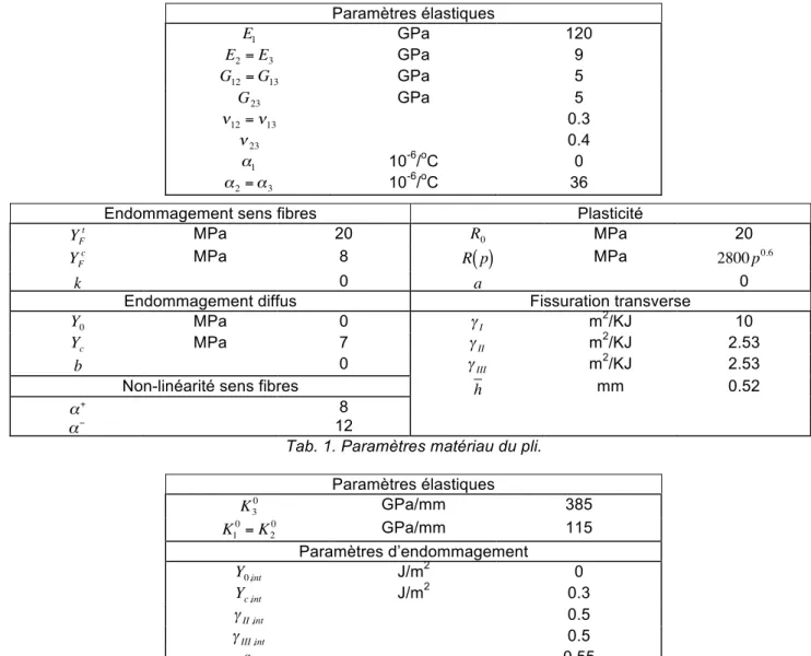 Tab. 1. Paramètres matériau du pli. 