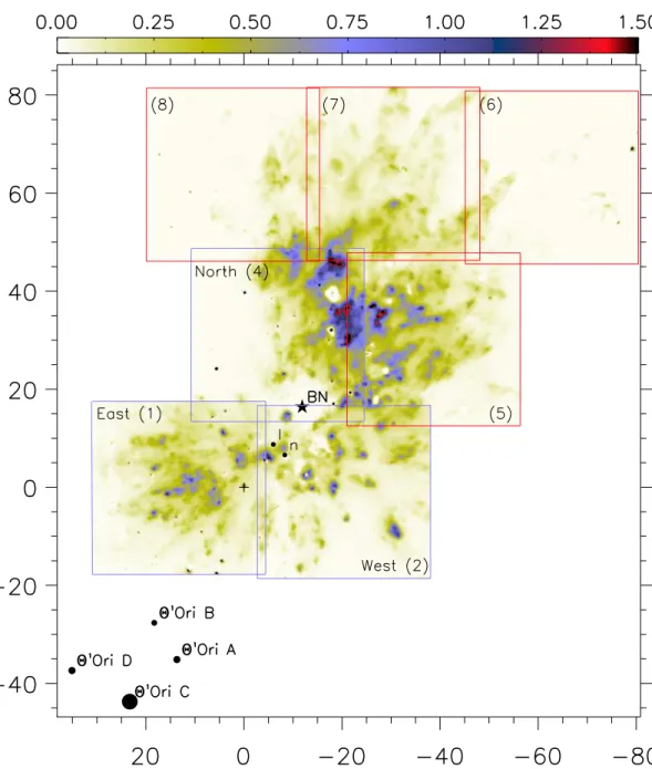 Figure 3.2: Finding chart of CFHT observations. Data show continuum-subtracted H 2 emission in the v=1-0 S(1) line at 2.12µm