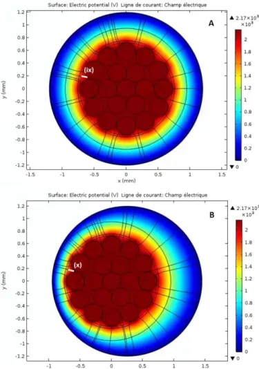Figure  9  : Valeurs de tension imposée  aux intervalles gazeux internes et  externes dans l'air comparés à la courbe de Pashen