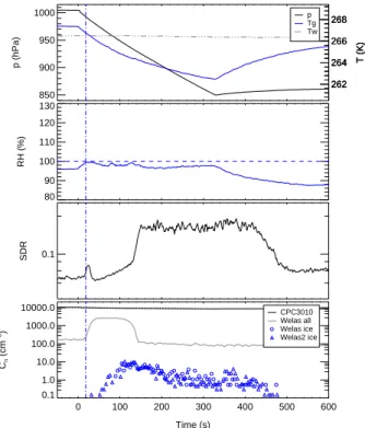 Fig. 4. Time series of data from expansion experiment Bio03 07 with Snomax™ aerosol.