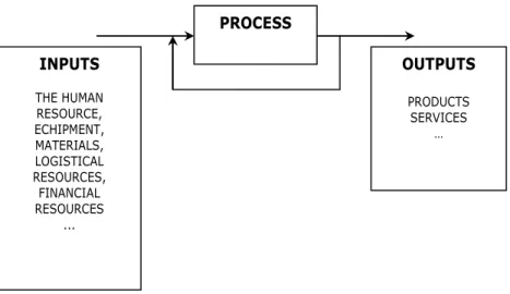 Figure 12: The outline scheme of a process INPUTS THE HUMAN RESOURCE, ECHIPMENT, MATERIALS, LOGISTICAL RESOURCES, FINANCIAL RESOURCES ..