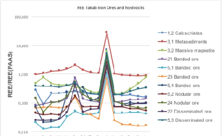 Figure  3.  REE/REE(PAAS)-  normalized  patterns  of  the  studied samples. 